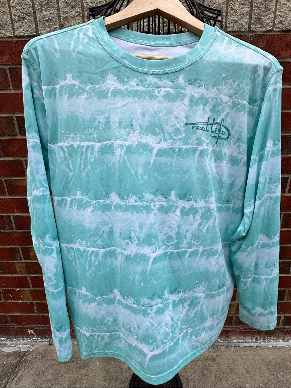Reel Life Rash Guard Aqua Wave Long Sleeve Tee Fishing Beach Shirt Travel UPF 50